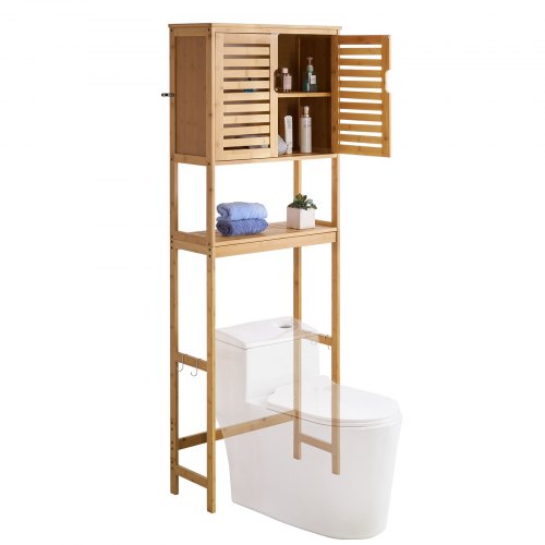 Bamboo storage cabinet over the toilet with adjustable shelf 170 cm high