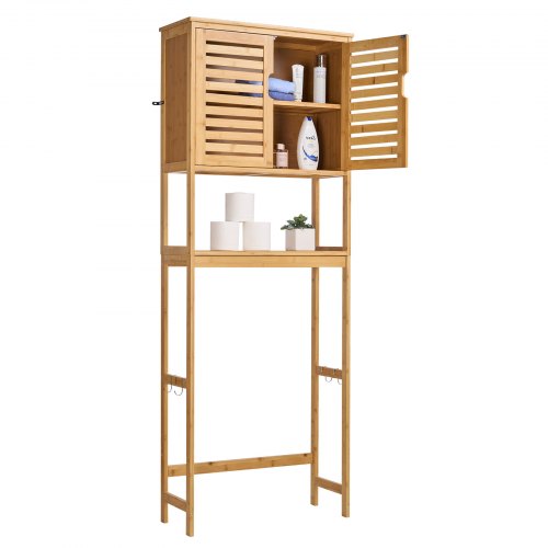 Bamboo storage cabinet over the toilet with adjustable shelf 170 cm high