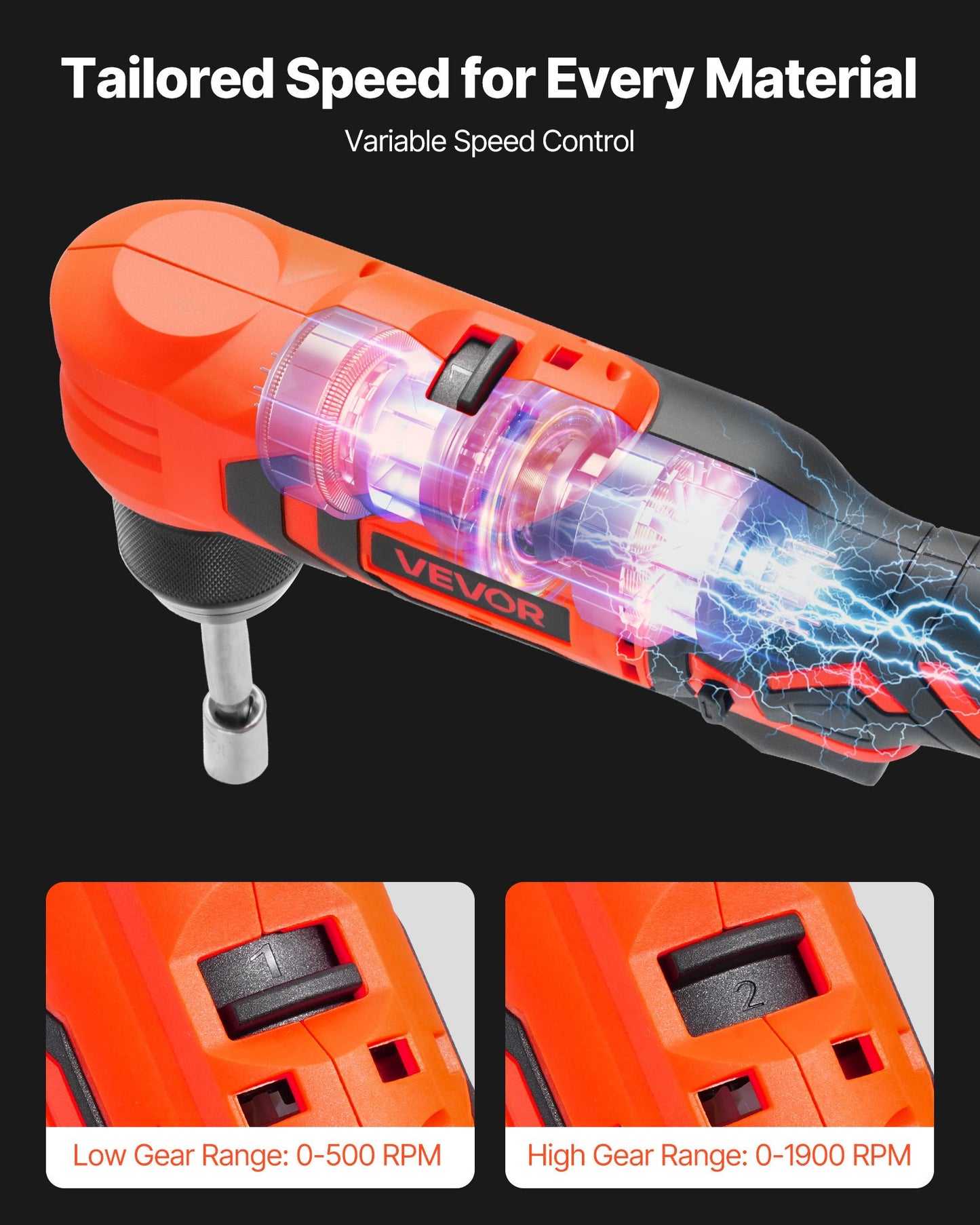 Right Angle Drill, 3/8 Inch Chuck, 90 Degree Cordless Right Angle Drill with Brushless Motor, Battery, Charger, and Belt Clip, Adjustable Speed, for Fastening and Loosening in Tight Spaces