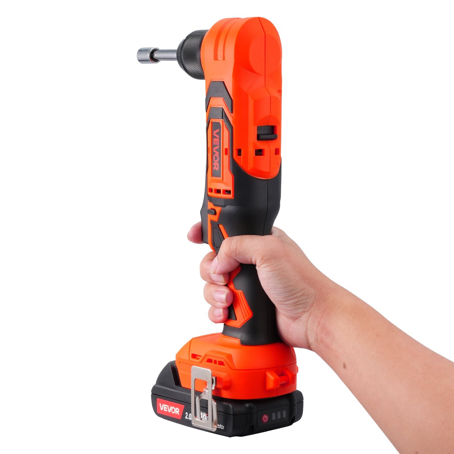 Right Angle Drill, 3/8 Inch Chuck, 90 Degree Cordless Right Angle Drill with Brushless Motor, Battery, Charger, and Belt Clip, Adjustable Speed, for Fastening and Loosening in Tight Spaces