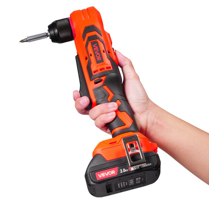 Right Angle Drill, 3/8 Inch Chuck, 90 Degree Cordless Right Angle Drill with Brushless Motor, Battery, Charger, and Belt Clip, Adjustable Speed, for Fastening and Loosening in Tight Spaces