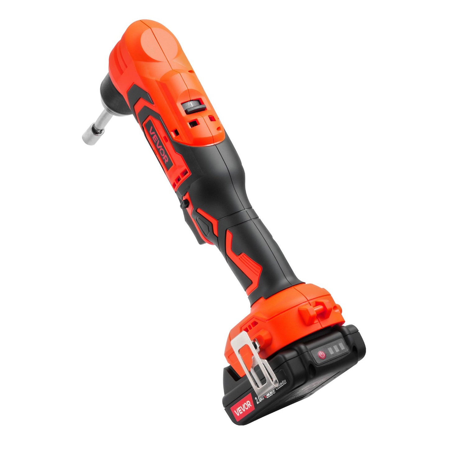 Right Angle Drill, 3/8 Inch Chuck, 90 Degree Cordless Right Angle Drill with Brushless Motor, Battery, Charger, and Belt Clip, Adjustable Speed, for Fastening and Loosening in Tight Spaces
