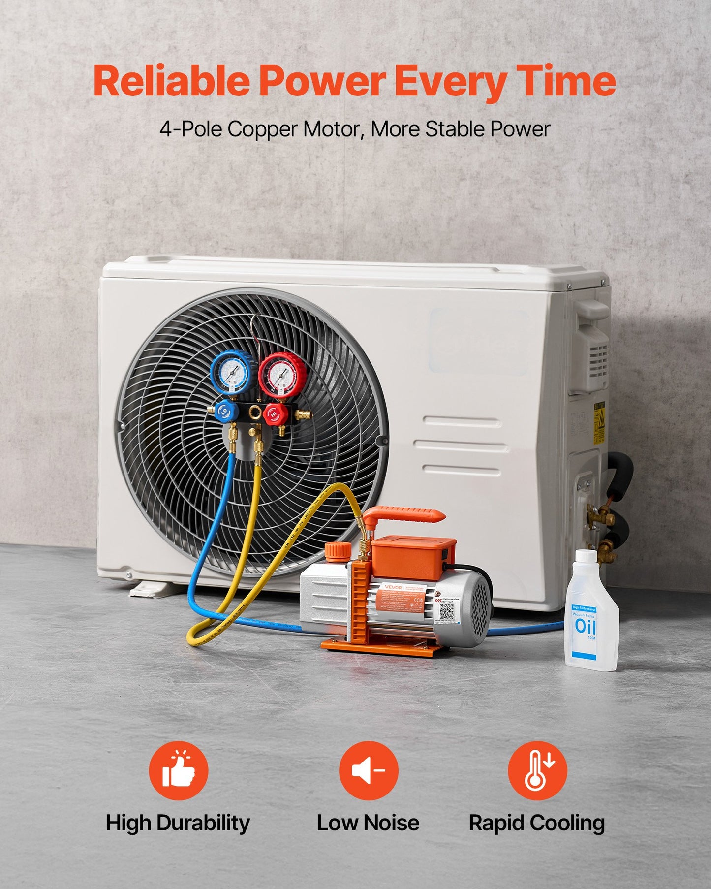 AC Vacuum Pump and Gauge Set, 4.5 CFM 1/3 HP, Single Stage Rotary Vane HVAC Vacuum Pump, A/C Manifold Gauge Kit, for R134a R22 R410a R1234YF R32, with Carry Bag, for Auto HVAC Air Conditioning
