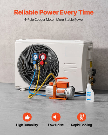 AC Vacuum Pump and Gauge Set, 4.5 CFM 1/3 HP, Single Stage Rotary Vane HVAC Vacuum Pump, A/C Manifold Gauge Kit, for R134a R22 R410a R1234YF R32, with Carry Bag, for Auto HVAC Air Conditioning