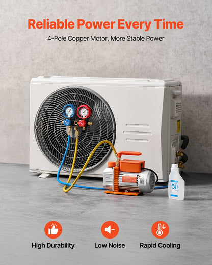 AC Vacuum Pump and Gauge Set, 3.5 CFM 1/4 HP, Single Stage Rotary Vane HVAC Vacuum Pump, A/C Manifold Gauge Kit, for R134a R22 R410a R1234YF R32, with Carry Bag, for Auto HVAC Air Conditioning