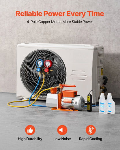 AC Vacuum Pump and Gauge Set, 7 CFM 3/4 HP, Two Stage Rotary Vane HVAC Vacuum Pump, A/C Manifold Gauge Kit, for R134a R22 R410a, with Leak Detector Carry Bag Hose, for Auto HVAC Air Conditioning