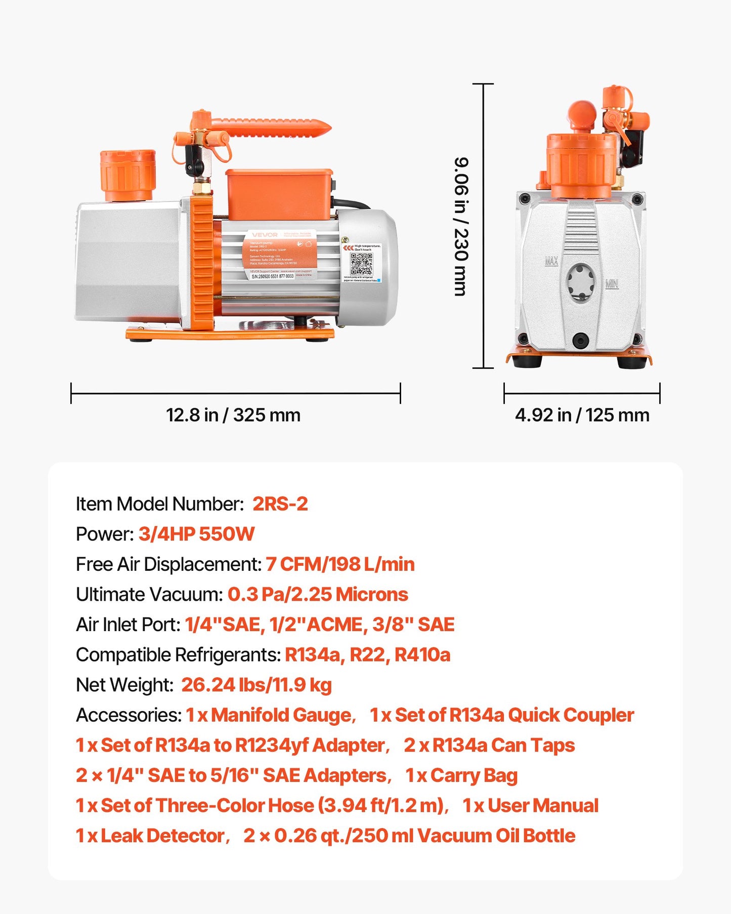 AC Vacuum Pump and Gauge Set, 7 CFM 3/4 HP, Two Stage Rotary Vane HVAC Vacuum Pump, A/C Manifold Gauge Kit, for R134a R22 R410a, with Leak Detector Carry Bag Hose, for Auto HVAC Air Conditioning
