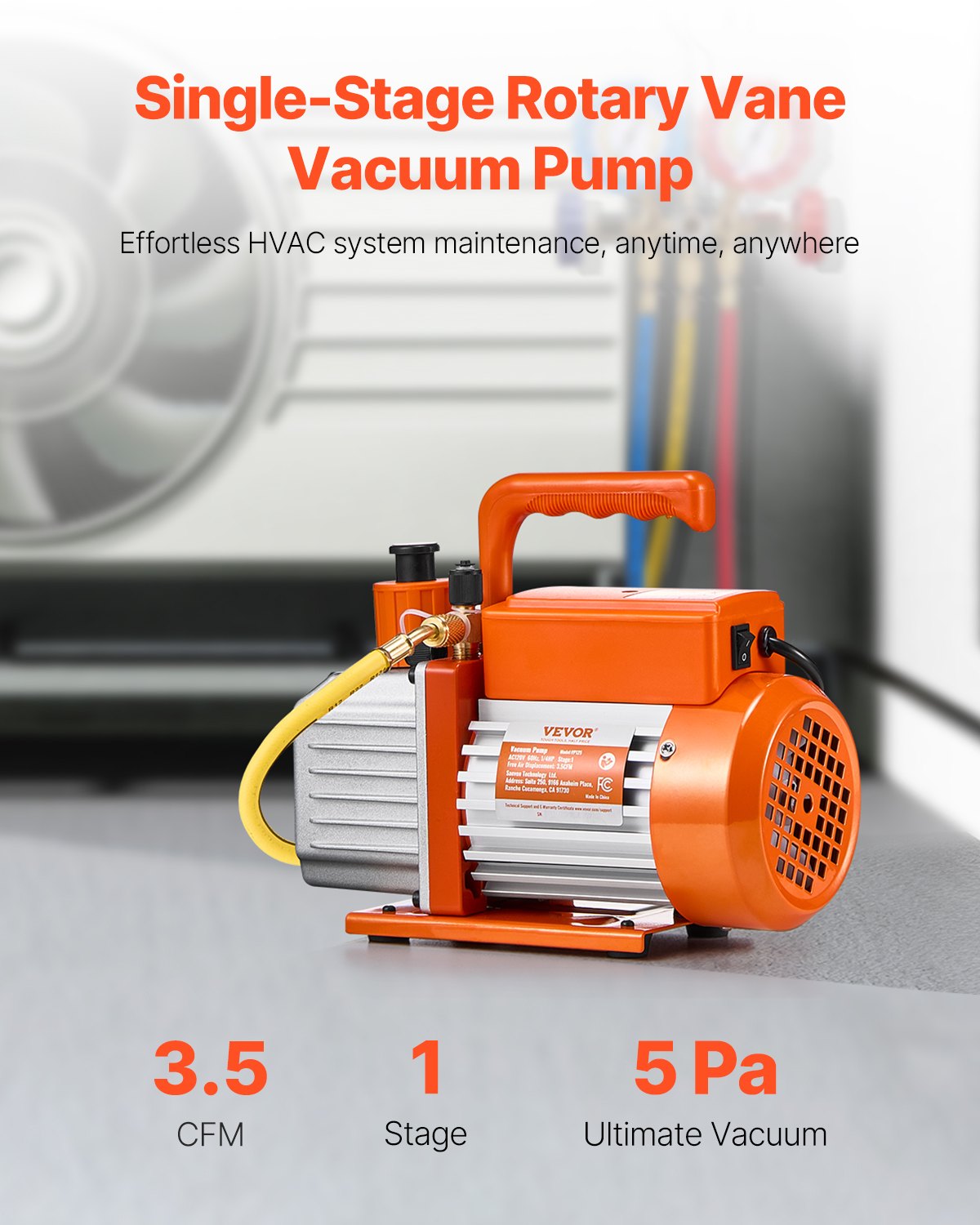 Vacuum Pump, 3.5 CFM, HVAC Single Stage Rotary Vane Vacuum Pump, for R134a R22 R410a Systems, Auto AC Vacuum Pump Kit with Oil Bottle, for Automotive Air Conditioner Maintenance Resin Degassing