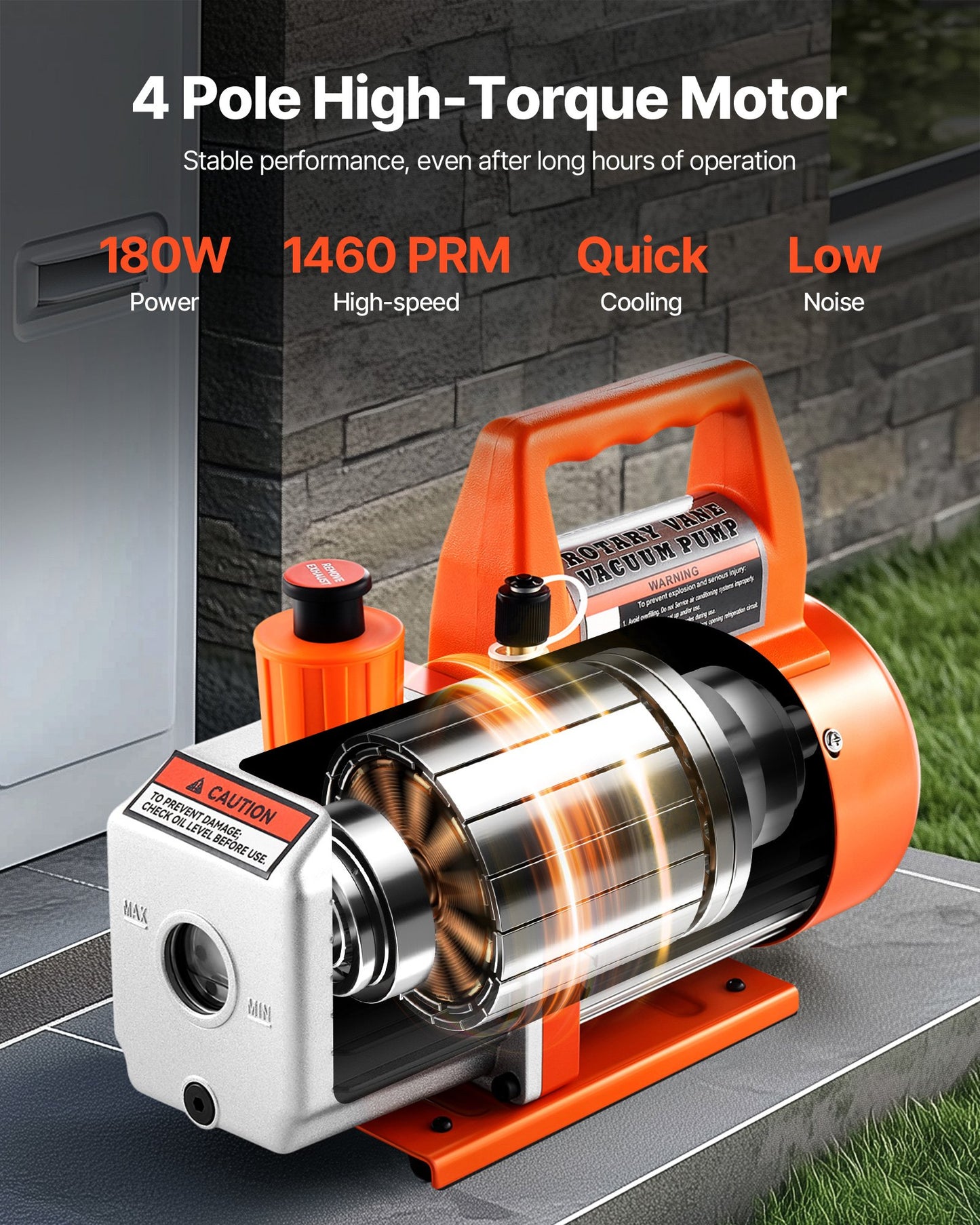 Vacuum Pump, 3.5 CFM 1/4 HP, HVAC Single Stage Rotary Vane AC Vacuum Pump, for R134a R22 R410a Systems, with Oil Bottle, 1720 PRM, for Automotive Air Conditioner Maintenance Resin Degassing