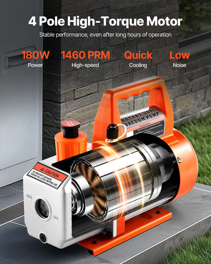 Vacuum Pump, 3.5 CFM 1/4 HP, HVAC Single Stage Rotary Vane AC Vacuum Pump, for R134a R22 R410a Systems, with Oil Bottle, 1720 PRM, for Automotive Air Conditioner Maintenance Resin Degassing