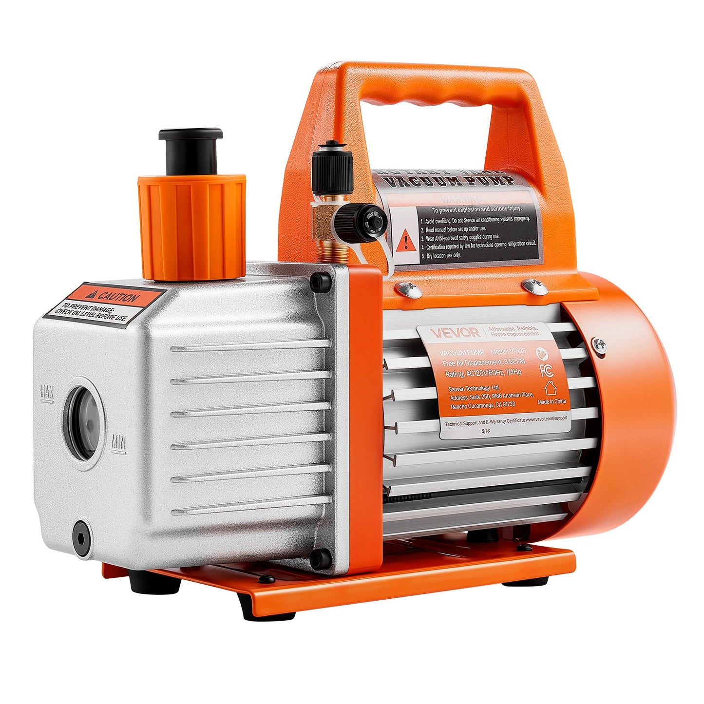 Vacuum Pump, 3.5 CFM 1/4 HP, HVAC Single Stage Rotary Vane AC Vacuum Pump, for R134a R22 R410a Systems, with Oil Bottle, 1720 PRM, for Automotive Air Conditioner Maintenance Resin Degassing