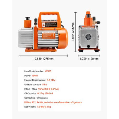 Vakuumpumpe 100 L/min HVAC Einstufige Drehschieber-Vakuumpumpe mit Öl