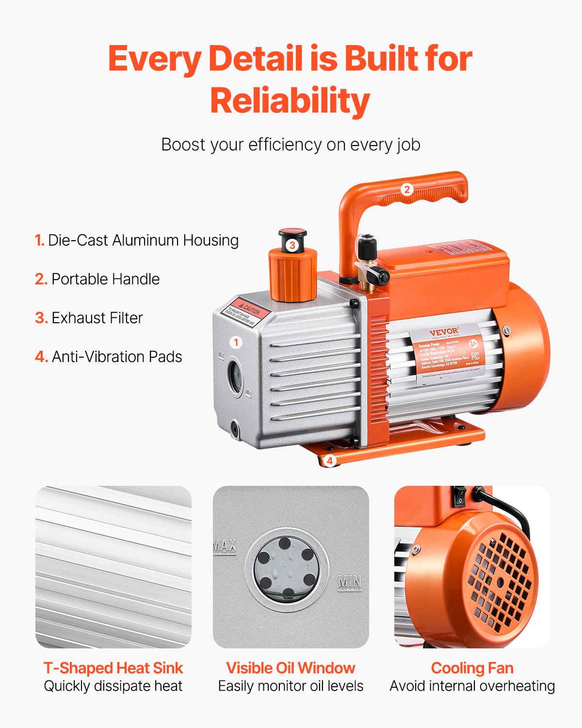 Vacuum Pump, 6 CFM, HVAC 2 Stage Rotary Vane Vacuum Pump, for R134a R22 R410a Systems, Auto AC Vacuum Pump Kit with Oil Bottle, for Automotive Air Conditioner Maintenance Resin Degassing