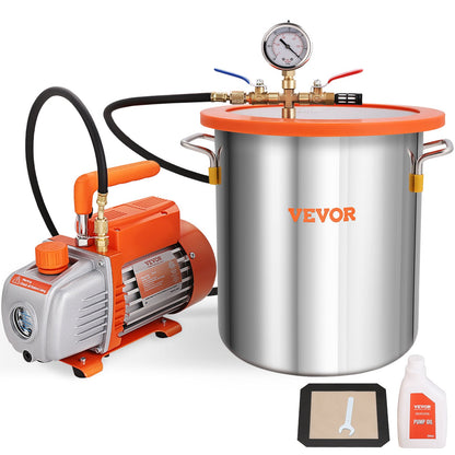 5 Gallon Vacuum Chamber and 3.5 CFM Pump Kit, Tempered Glass Lid Vacuum Degassing Chamber Kit, Single Stage Vacuum Pump with 250ml Oil Bottle, for Wood Stabilization, Degassing Silicones, Epoxies