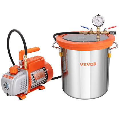 5 Gallon Vacuum Chamber and 3.5 CFM Pump Kit, Tempered Glass Lid Vacuum Degassing Chamber Kit, Single Stage Vacuum Pump with 250ml Oil Bottle, for Wood Stabilization, Degassing Silicones, Epoxies