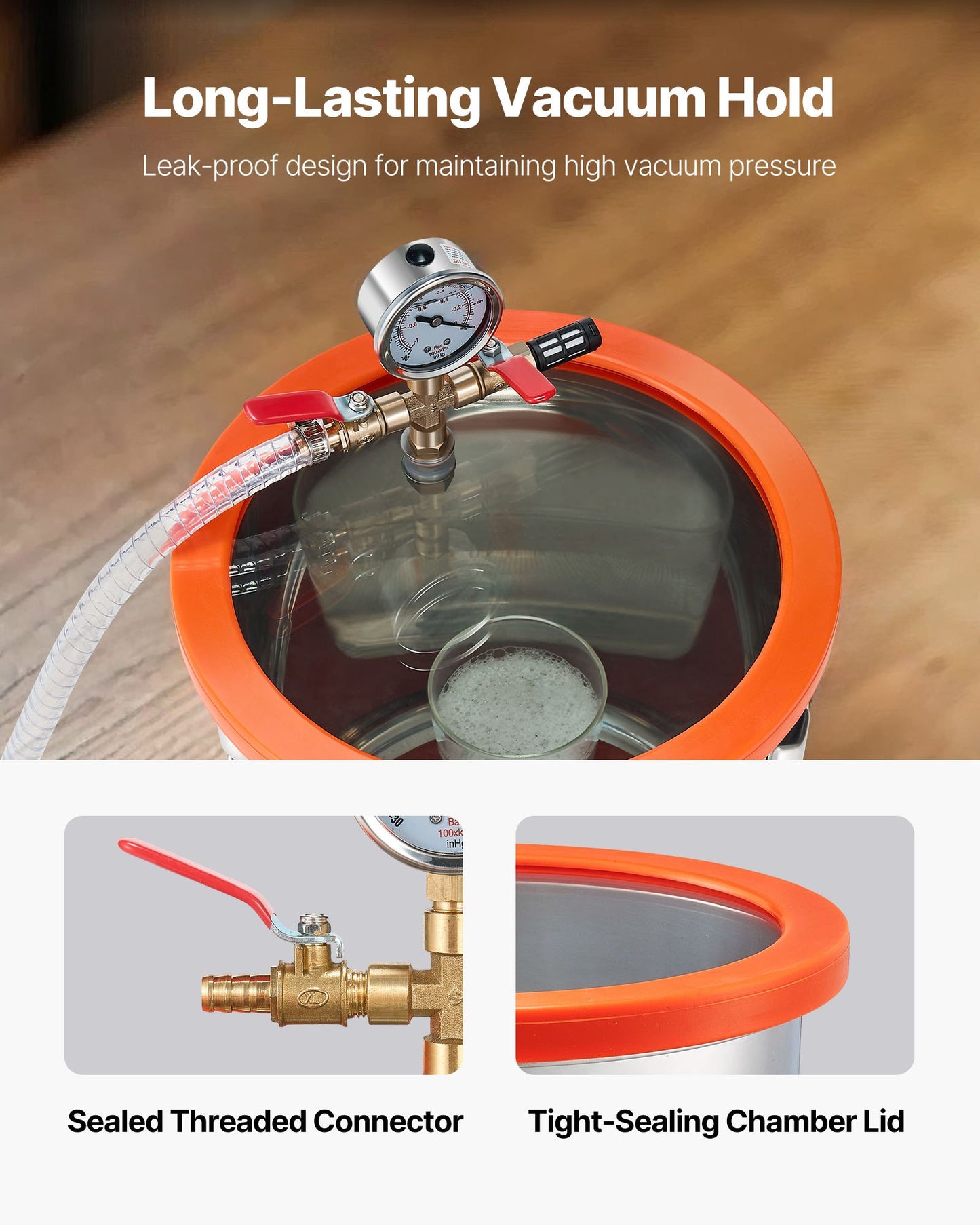 3 Gallon Vacuum Chamber with Pump, 3.5 CFM, Stainless Steel Degassing Chamber Kit, Single Stage Vacuum Pump, Tempered Glass Lid, 4.92 ft Hose, Oil, for Stabilizing Wood Degassing Silicone Resin