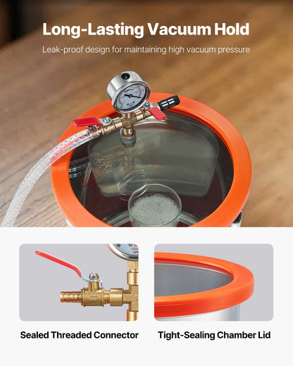 3 Gallon Vacuum Chamber with Pump, 3.5 CFM, Stainless Steel Degassing Chamber Kit, Single Stage Vacuum Pump, Tempered Glass Lid, 4.92 ft Hose, Oil, for Stabilizing Wood Degassing Silicone Resin