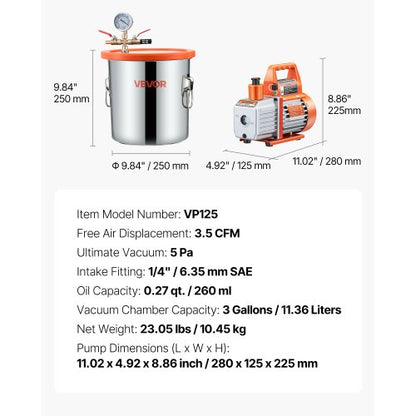 110 l/min Einstufige Vakuumpumpe 11,36 l Entgasungskammer aus Edelstahl