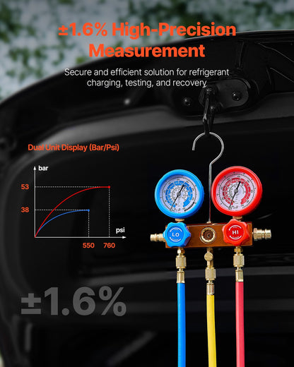 4.5 CFM single stage rotary vane vacuum pump and gauge kit compatible with R134a, R22, R12, R502, R502, R410a, R404 and R407C refrigerants
