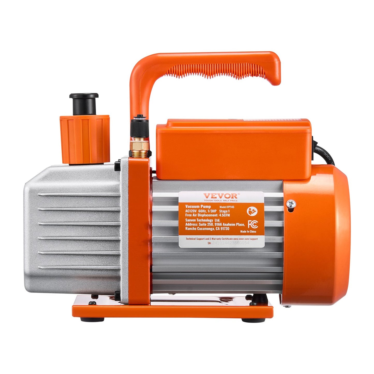 4.5 CFM single stage rotary vane vacuum pump and gauge kit compatible with R134a, R22, R12, R502, R502, R410a, R404 and R407C refrigerants