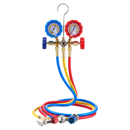 3.5 CFM HVAC single stage rotary vane vacuum pump and manifold measurement kit compatible with R134a, R22, R12 and R502 refrigerants