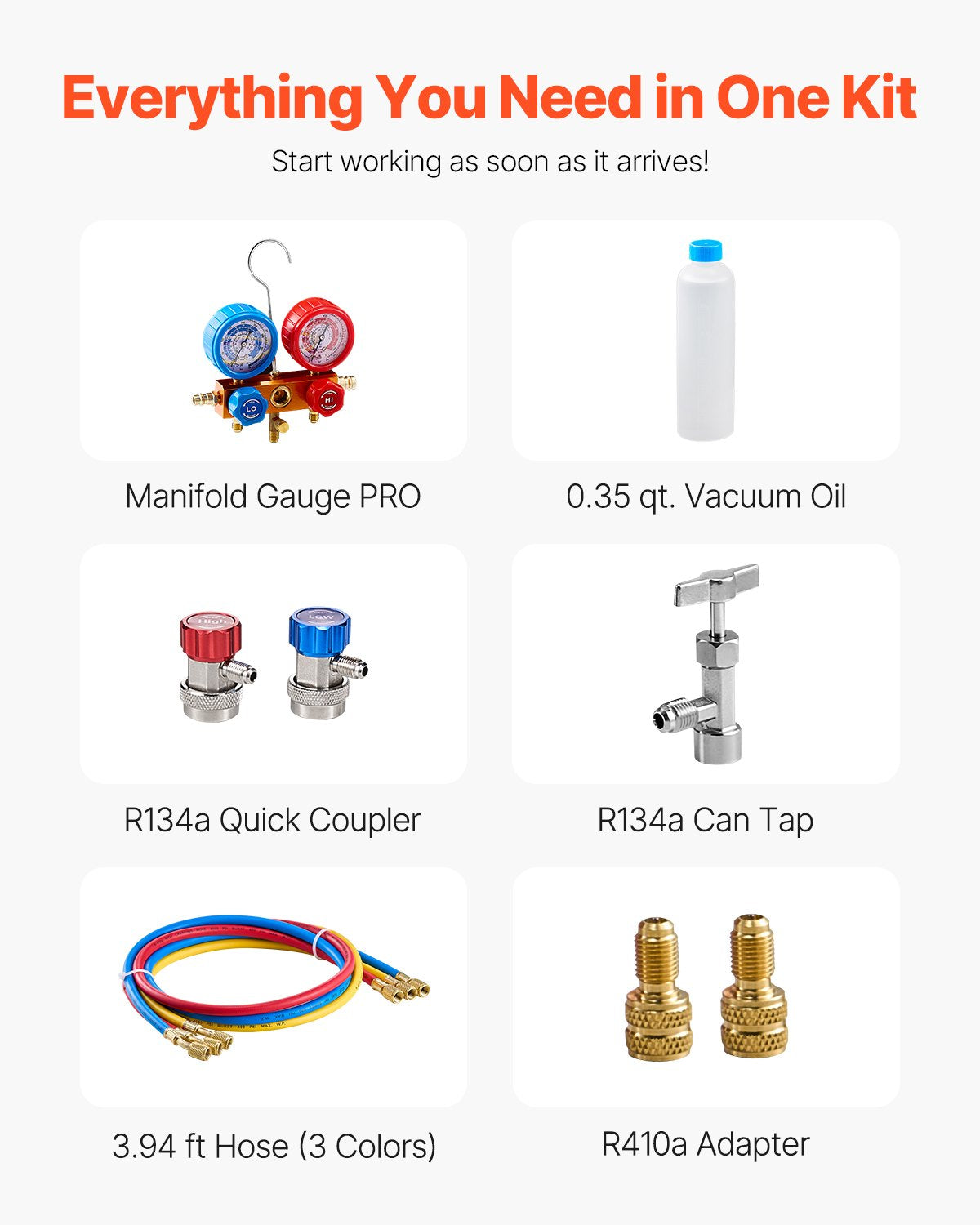 3.5 CFM AC Vacuum Pump and Gauge Set, Single Stage Rotary Vane HVAC Air Vacuum Pump, A/C Refrigerant Manifold Gauge Kit, with Hoses, for R134a, R12, R22, R502a, R410A, R404, R407C Refrigerants