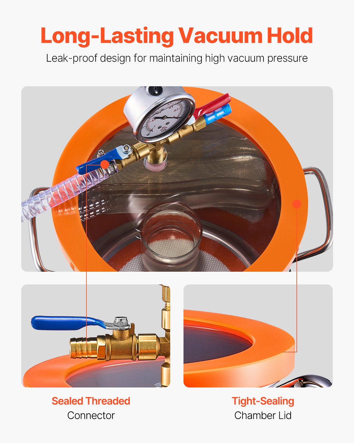 1.5 Gallon Vacuum Chamber and 3.5 CFM Pump Kit, Stainless Steel Chamber, Single Stage Vacuum Pump Degassing Chamber Kit, with Acrylic Lid, Oil, 4.92 ft Hose, for Degassing Resin Silicone Epoxies