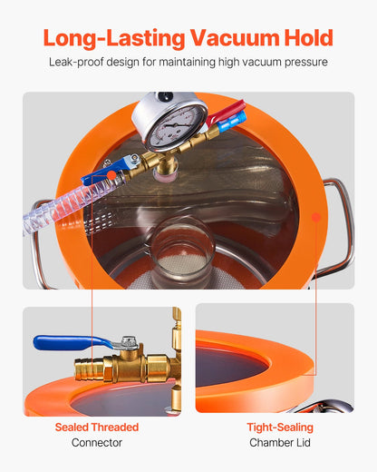 5 Gallon Vacuum Chamber and 3.5 CFM Pump Kit, Stainless Steel Chamber, Single Stage Vacuum Pump Degassing Chamber Kit, with Acrylic Lid, Oil, 4.92 ft Hose, for Degassing Resin Silicone Epoxies