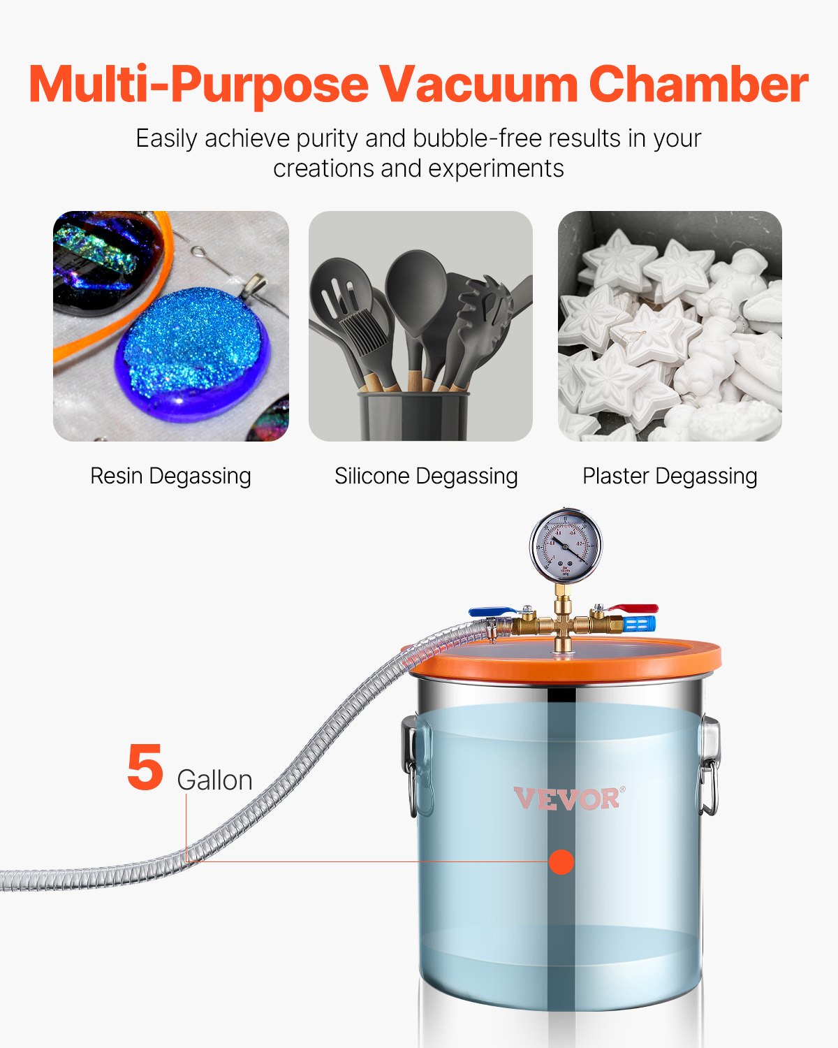 5 Gallon Vacuum Chamber and 3.5 CFM Pump Kit, Stainless Steel Chamber, Single Stage Vacuum Pump Degassing Chamber Kit, with Acrylic Lid, Oil, 4.92 ft Hose, for Degassing Resin Silicone Epoxies