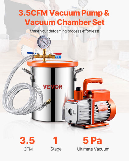 1.5 Gallon Vacuum Chamber 3.5 CFM Single Stage Pump for Degassing Chamber
