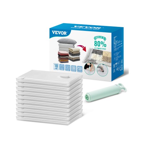 Vacuum Storage Bags, 10 Jumbo Space Saver Vacuum Seal Bags, Compression Airtight Space Bags, Zipper Sealer Bags for Clothes, Bedding, Blanket, Pillows, Comforters, Travel (Hand Pump Included)