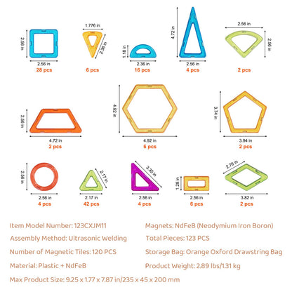 Magnetische Bausteine, Magnetisches Bauspielzeug, 123 ST Magnetbausteine für Kinder, 3D-Set