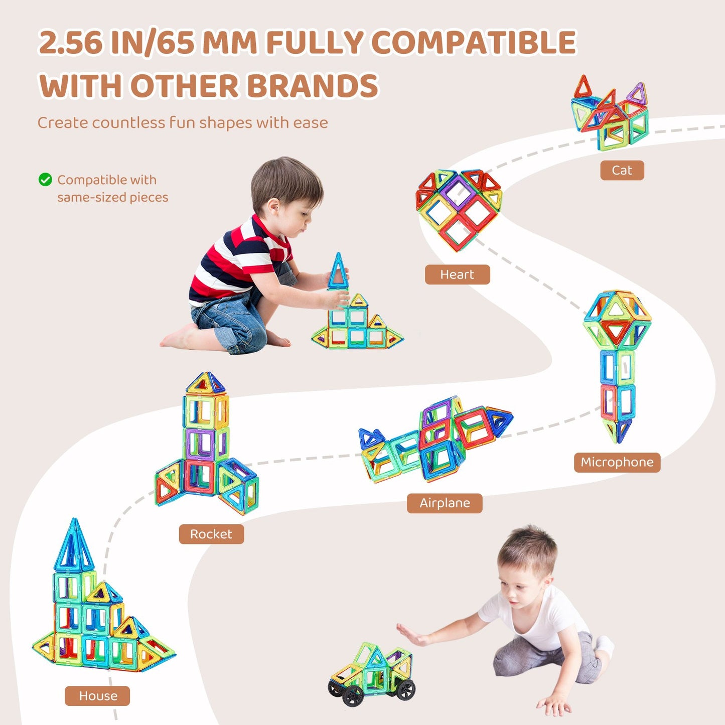 Magnetische Fliesen Magnetisches Bauspielzeug 62 PCS Magnetblöcke für Kinder 3D-Set