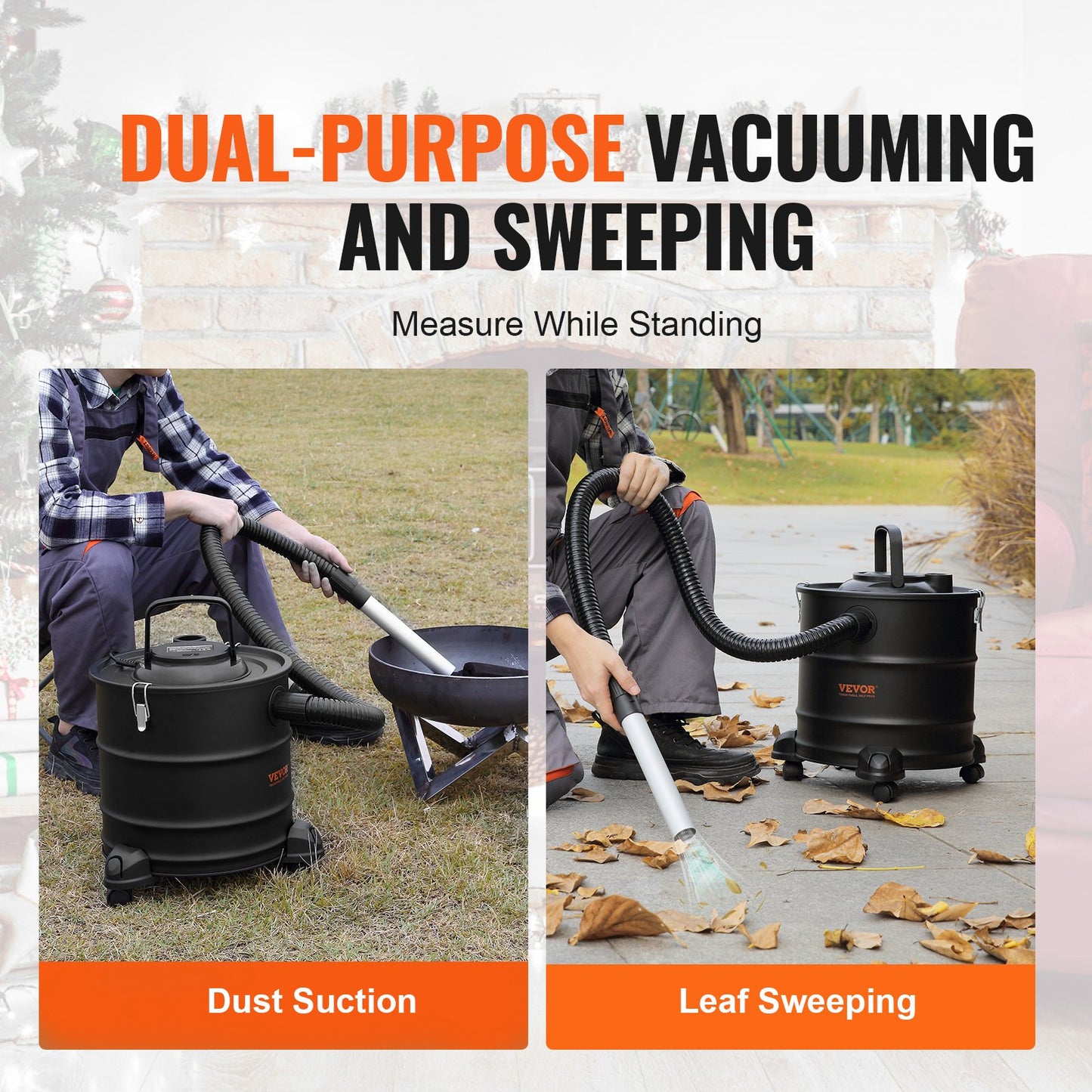 Aschesauger, 20 L mit 1200W starker Saugleistung, Aschesauger mit 1,2 M flexiblem Schlauch und Rädern, für Kamine, Pelletöfen, Holzöfen, Holzherde, Grills, Pizzaöfen, Kamine