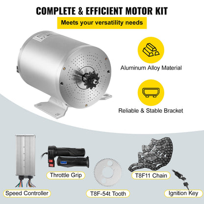 Electric Brushless DC Motor 72V 3000W Brushless Electric Motor 4900RPM Brushless Motor Kit with Controller and Throttle Handle for Electric Scooter E Bike Engine Motorcycle DIY Parts Conversion Kit