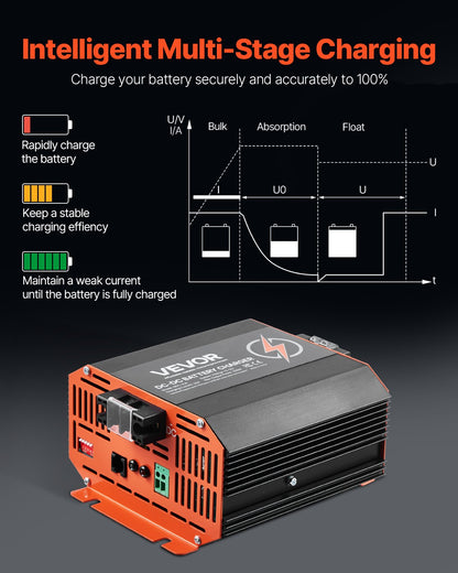 12V 20A DC to DC Battery Charger, 250W, On-Board Battery Charger for Lead-Acid, Lithium, AGM, GEL, and Flooded Batteries, Smart Multi-Stage Charging, for RVs, Commercial Vehicles, Boats, Yachts