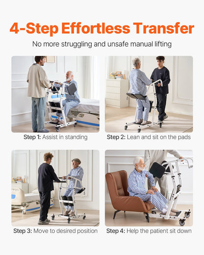 Stand Assist Patient Lift, Easy Sit-to-Stand Transfer Chair for Seniors Disabled - with Adjustable Knee Pads, PU Seat Pad & Lockable Wheels, 400 lbs Strong Capacity for Home Nursing Care