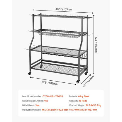 15-Pol Angelrutenhalter Angelständer Garage Radwagen Organizer