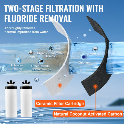 Water Filters Replacement, Purification Elements, Ceramic Replacement Filters, Easy to Replace Water Filter, Gravity Water Filter System, Compatible with Most Brands, Pack of 2, White