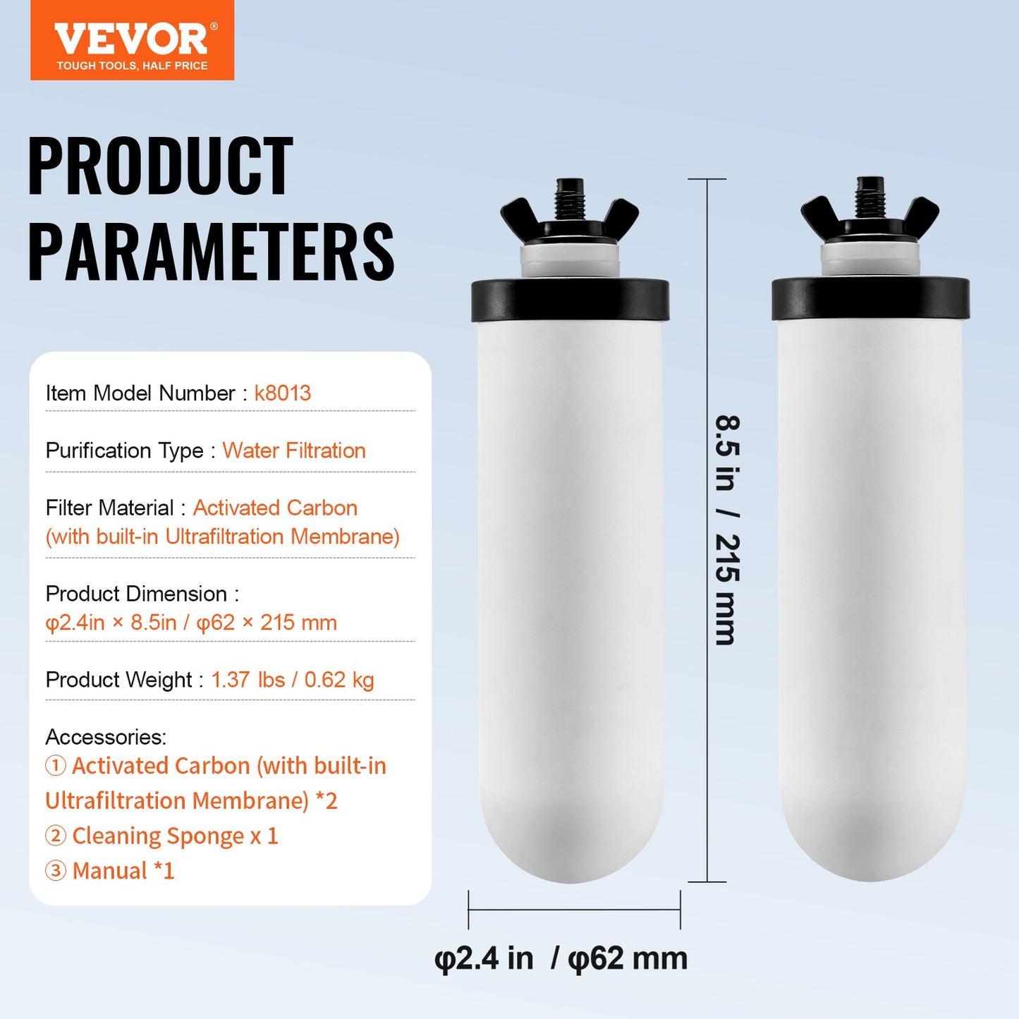 Water Filters Replacement, Purification Elements, Ceramic Replacement Filters, Easy to Replace Water Filter, Gravity Water Filter System, Compatible with Most Brands, Pack of 2, White