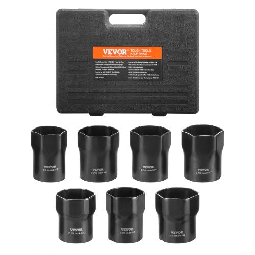 Wheel Bearing Locknut Socket Set, 1/2 inch Drive 7 Piece SAE and Metric 6-Point Socket for Ford, Dodge, and Toyota Vehicles, with Storage Case, Remove and Install Wheel Bearing Lock Nuts