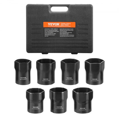 Wheel Bearing Locknut Socket Set, 1/2 inch Drive 7 Piece SAE and Metric 6-Point Socket for Ford, Dodge, and Toyota Vehicles, with Storage Case, Remove and Install Wheel Bearing Lock Nuts