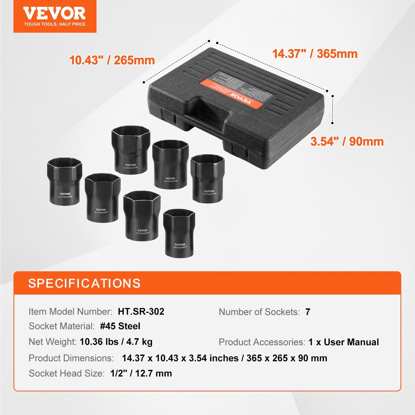 Wheel Bearing Locknut Socket Set, 1/2 inch Drive 7 Piece SAE and Metric 6-Point Socket for Ford, Dodge, and Toyota Vehicles, with Storage Case, Remove and Install Wheel Bearing Lock Nuts