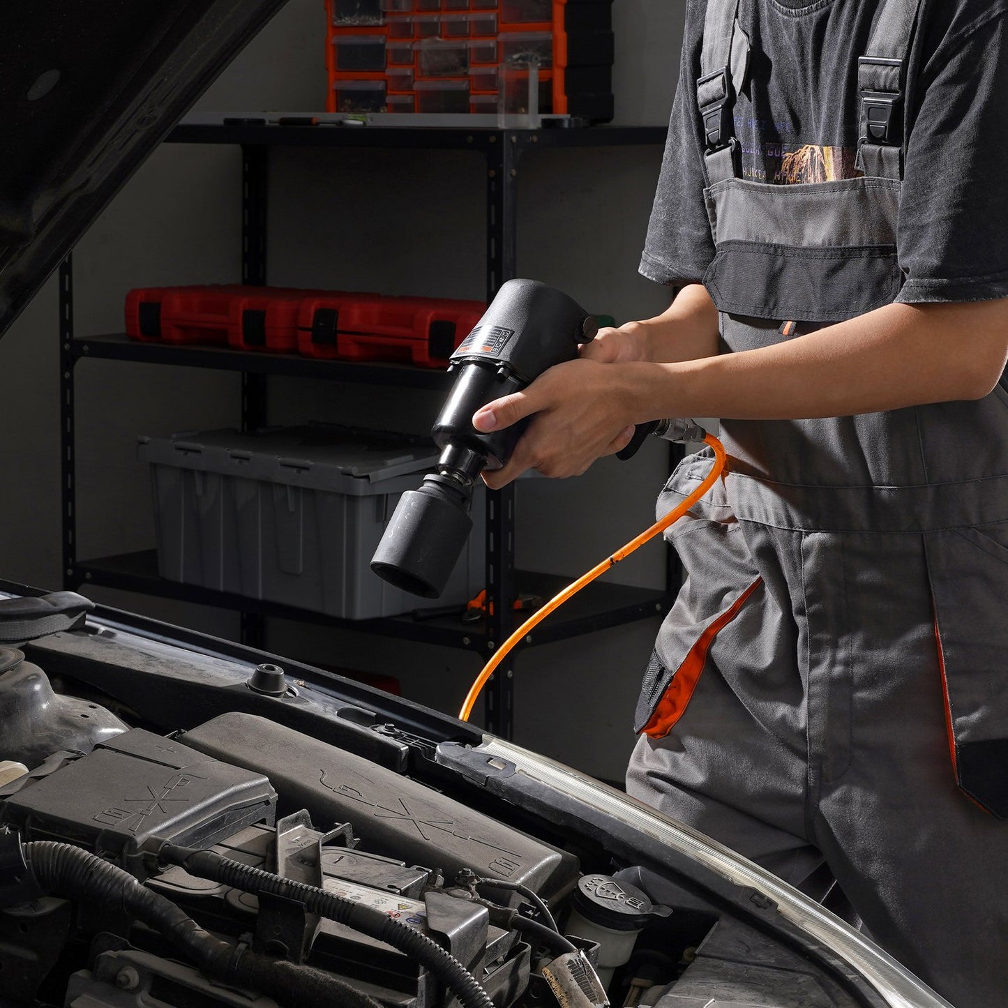 Schlagsteckschlüsselsatz für Wellenmuttern, 1/2-Zoll-Antrieb, tief, 6+12-kant, 14-teilig, metrisch