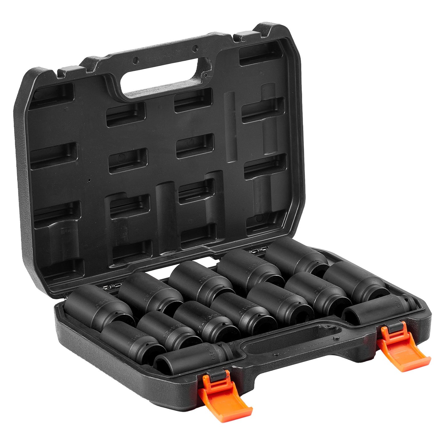 Schlagsteckschlüsselsatz für Wellenmuttern, 1/2-Zoll-Antrieb, tief, 6+12-kant, 14-teilig, metrisch