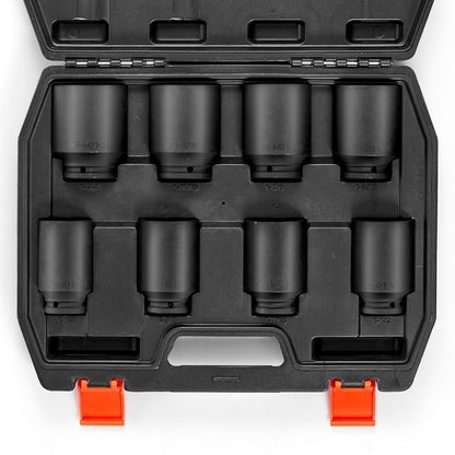 Axle Nut Impact Socket Set, 1/2" Drive Deep 6-Point 8-Piece SAE Spindle Nut Socket Set, CR-MO Heat Treated Large Socket Set with Storage Case, for Auto Repair, Removing or Installing Axle Nuts