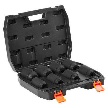 Axle Nut Impact Socket Set, 1/2" Drive Deep 6-Point 8-Piece SAE Spindle Nut Socket Set, CR-MO Heat Treated Large Socket Set with Storage Case, for Auto Repair, Removing or Installing Axle Nuts