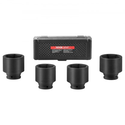 Axle Nut Impact Socket Set, 1/2" Drive 6-Point 4-Piece SAE Spindle Nut Socket Set, CR-MO Heat Treated Large Socket Set with Storage Case, for Auto Repair, Removing or Installing Axle Nuts