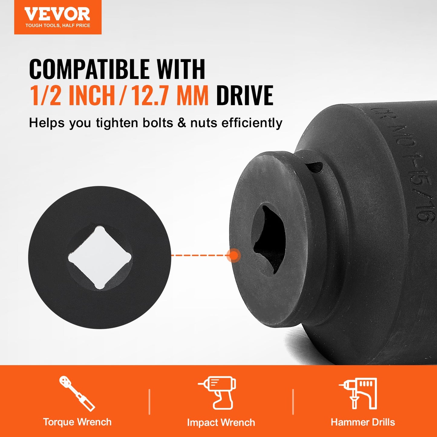 Axle Nut Impact Socket Set, 1/2" Drive 6-Point 4-Piece SAE Spindle Nut Socket Set, CR-MO Heat Treated Large Socket Set with Storage Case, for Auto Repair, Removing or Installing Axle Nuts