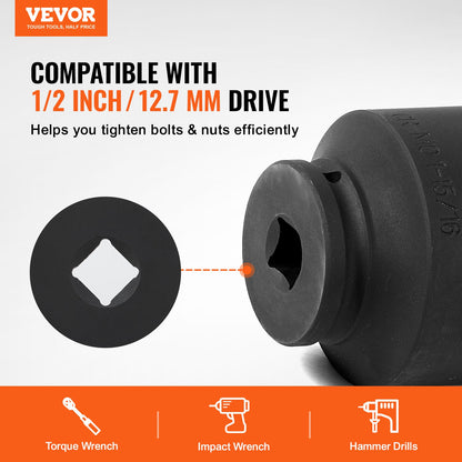 Axle Nut Impact Socket Set, 1/2" Drive 6-Point 4-Piece SAE Spindle Nut Socket Set, CR-MO Heat Treated Large Socket Set with Storage Case, for Auto Repair, Removing or Installing Axle Nuts